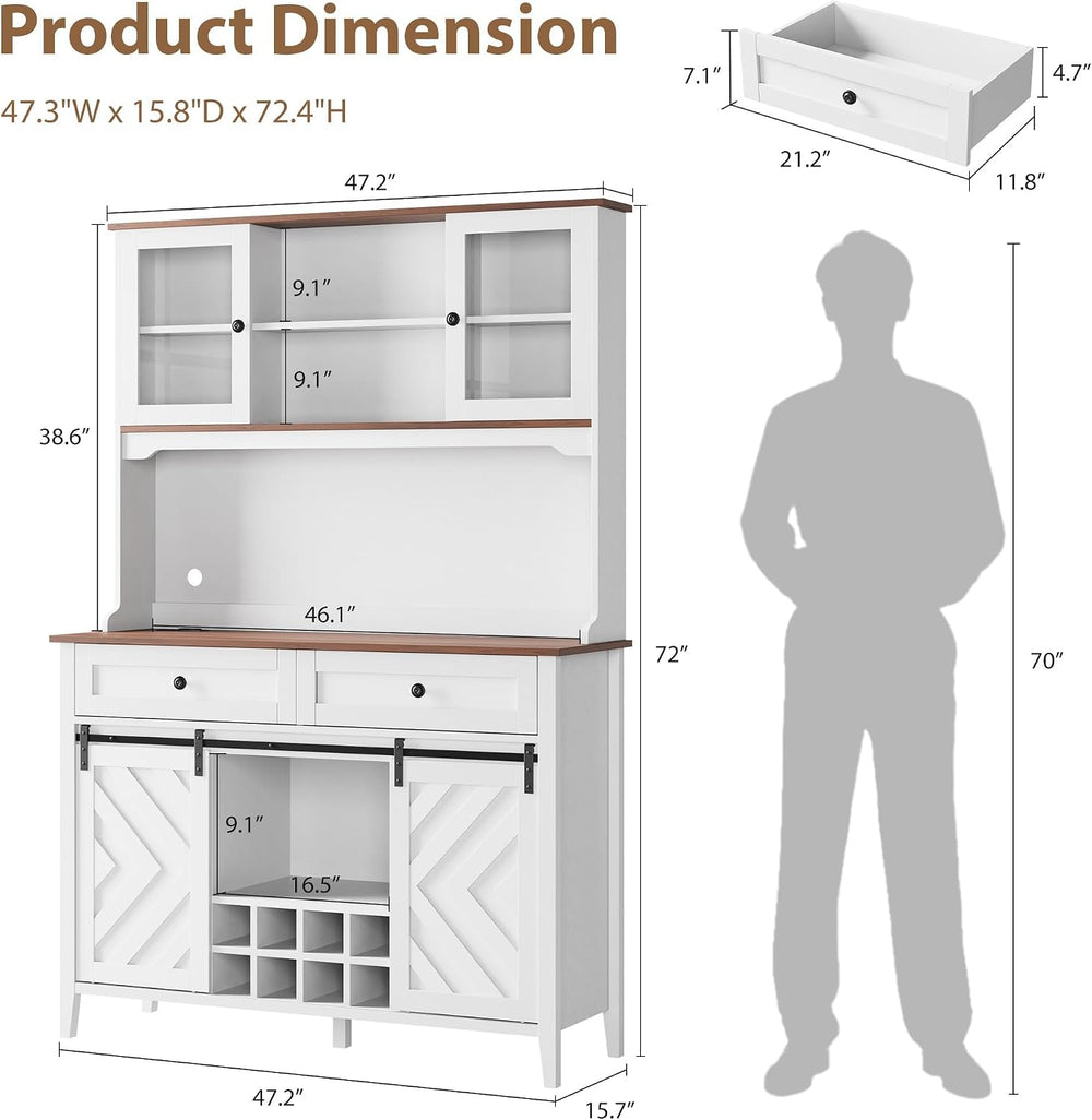 Garvee 72 in Farmhosue Bar Cabinet with Sliding Barn Door