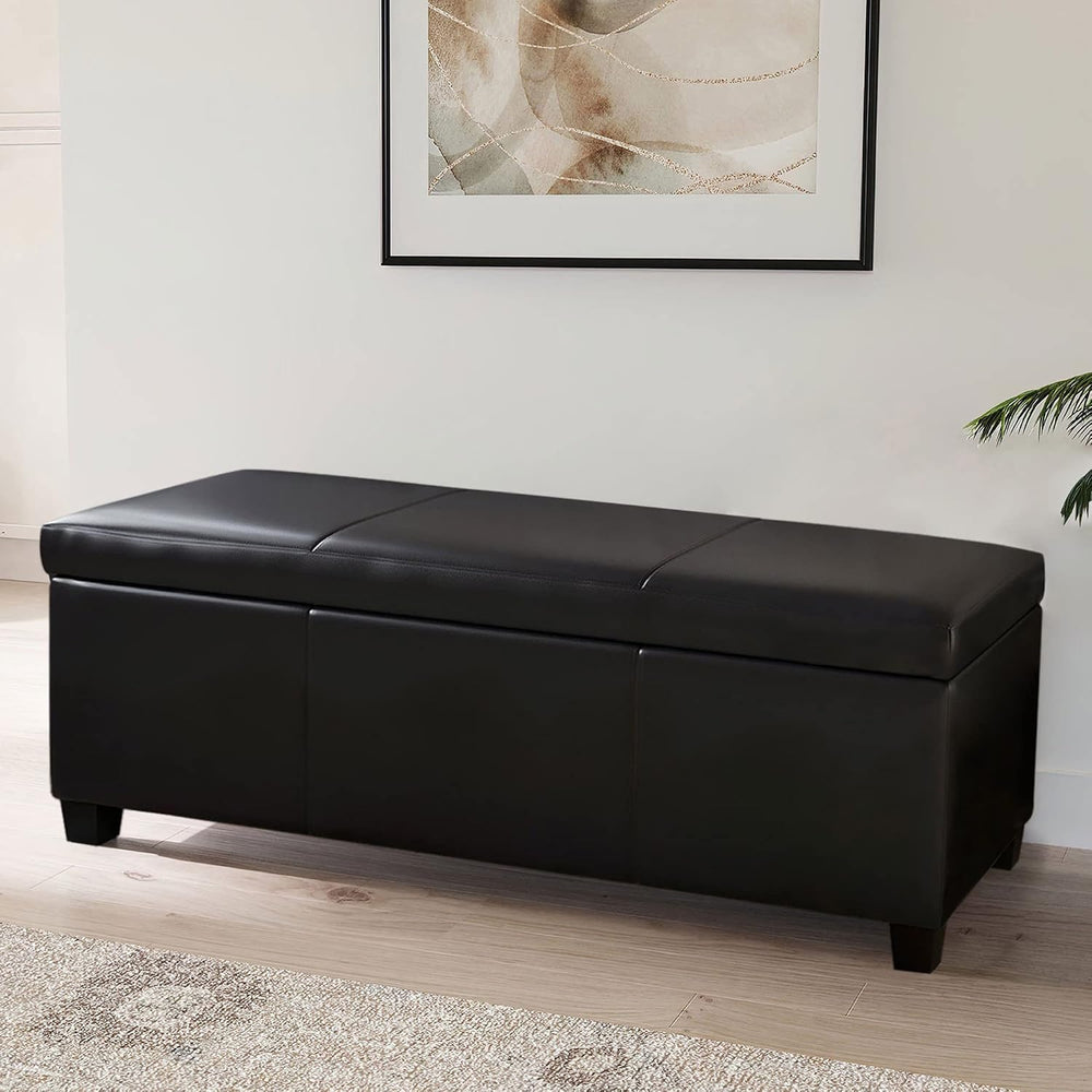 BELLEZE Storage Faux Leather Ottoman, 47 Inch Bench Bedroom Bench with Safety...