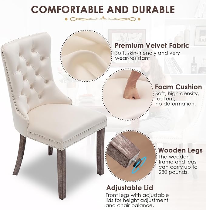 Kiztir Velvet Dining Chair Set of 2, Modern Kitchen Chairs with Nailhead Trim...