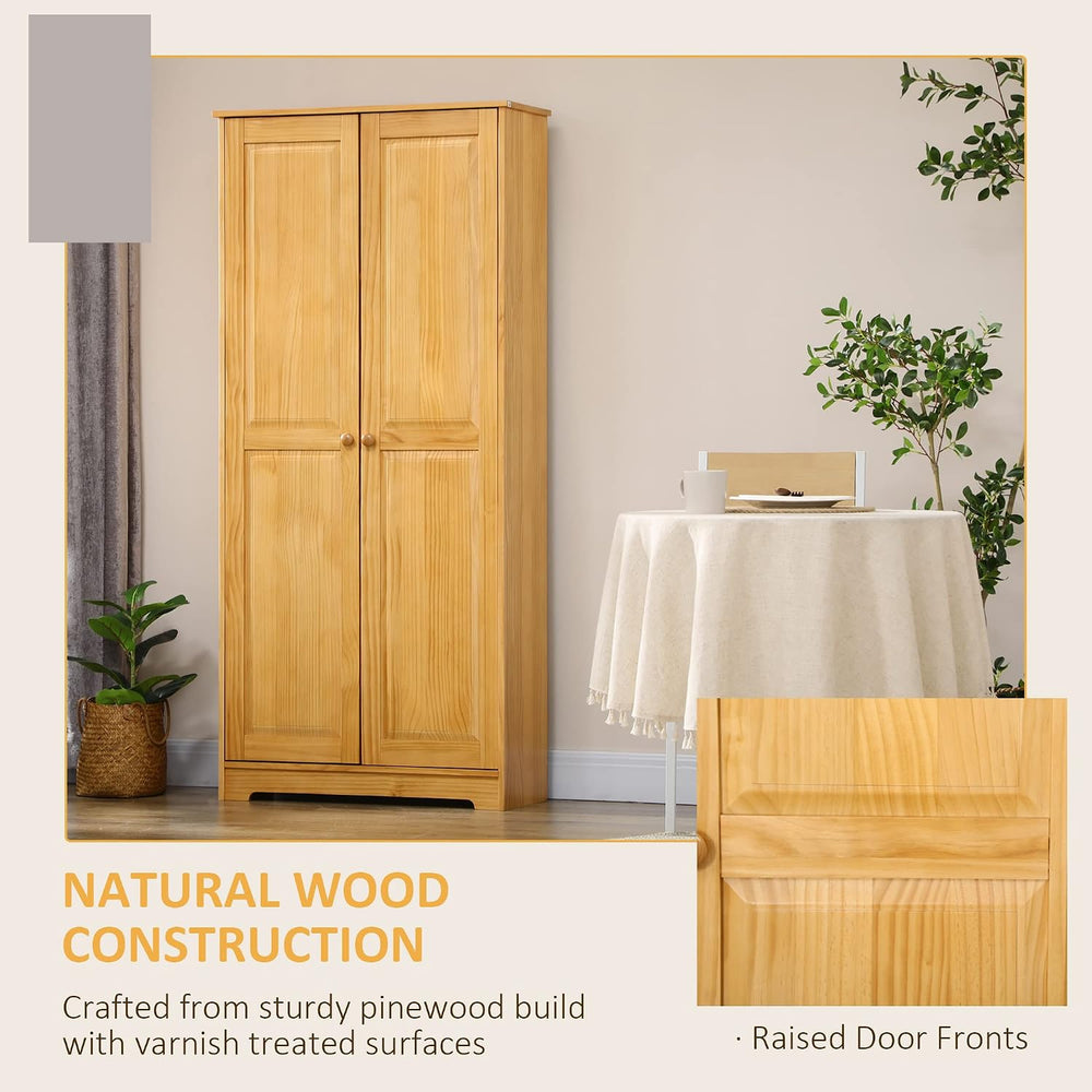67" Kitchen Pantry Cabinet, Pinewood Storage Cabinet with 2 Door & A...