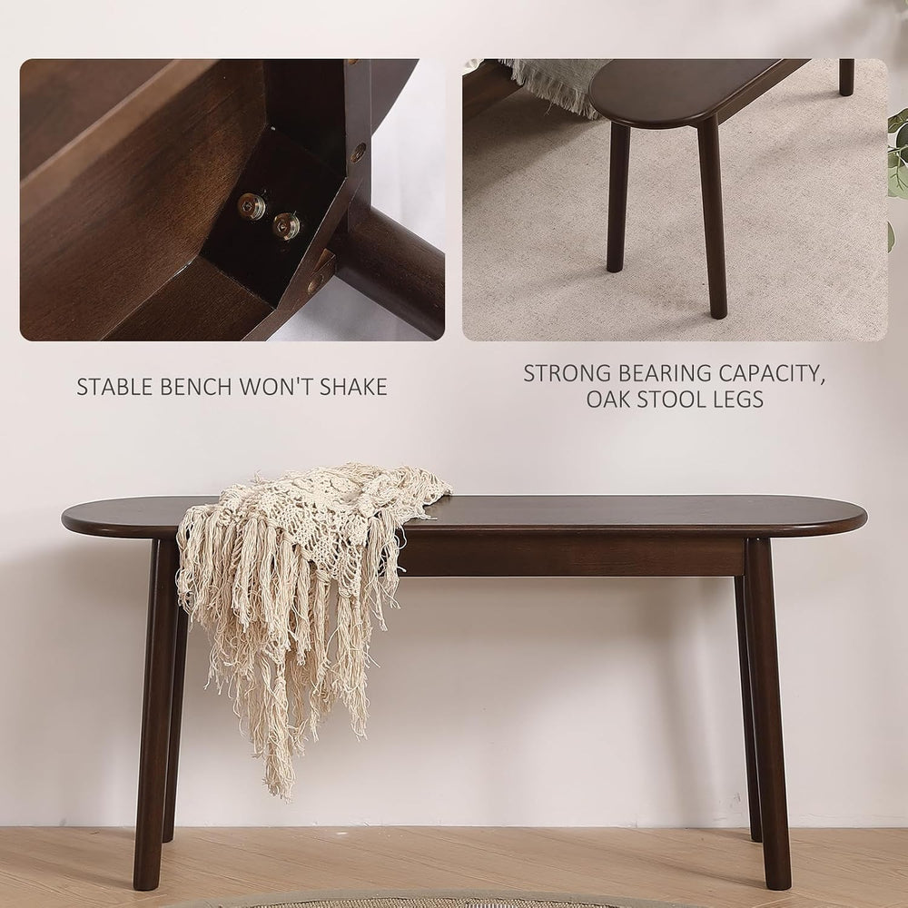 Walnut Solid Wood Bench, 39.4" L – Narrow Mid-Century Wooden Benches for...