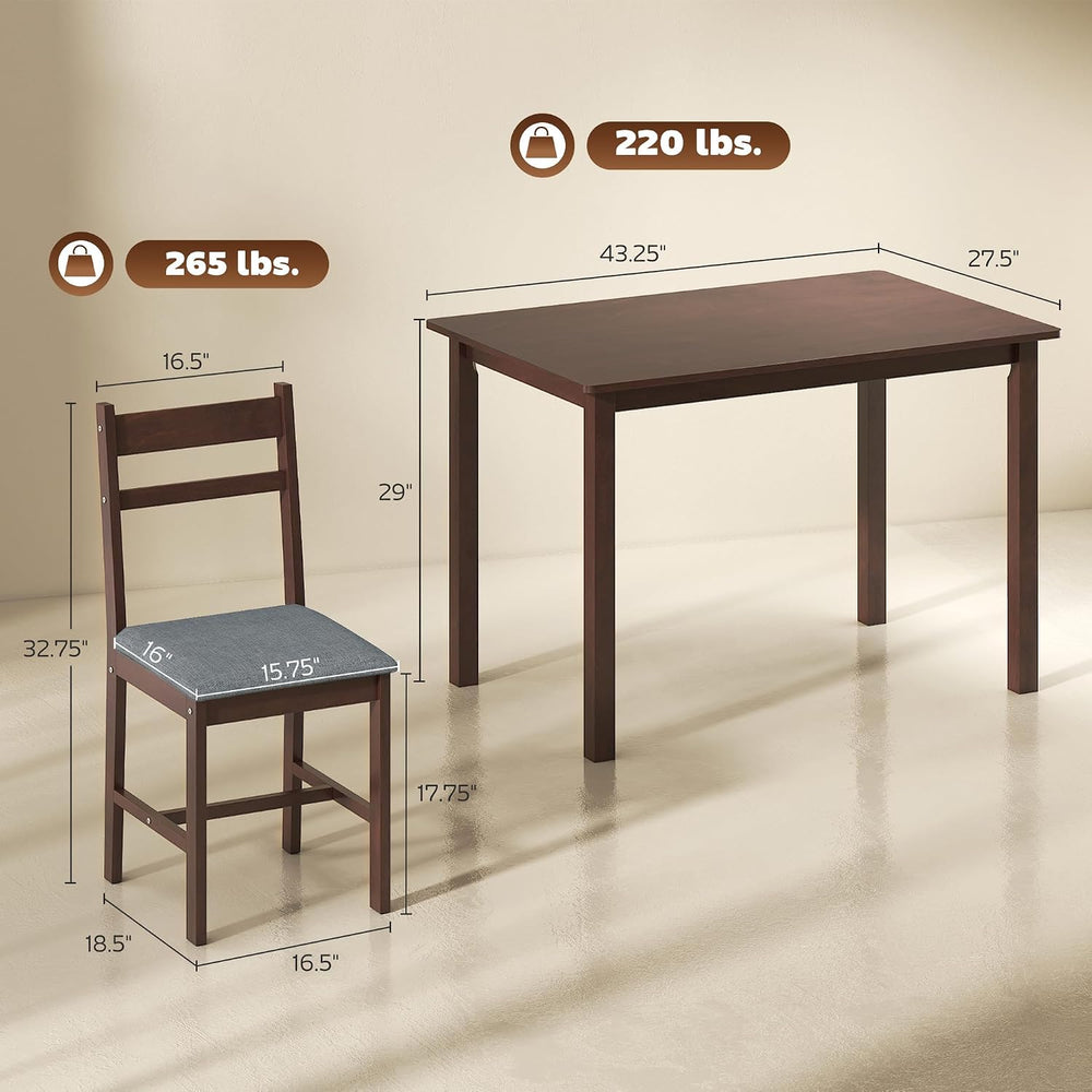 HOMCOM 5-Piece Solid Wood Dining Table Set for 4, Walnut and Gray | Farmhouse...