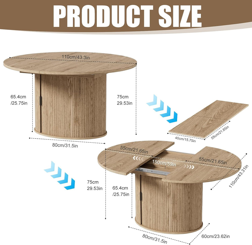 PAKASEPT43-59 Extendable Round to Oval Dining Table with Hidden Storage, Mode...
