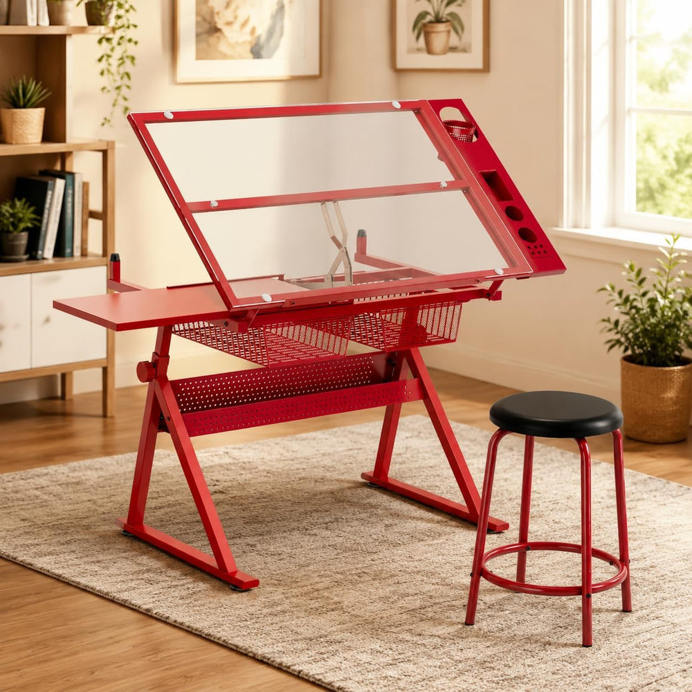 Adjustable Tempered Glass Drafting Table Modern Ergonomic Desk