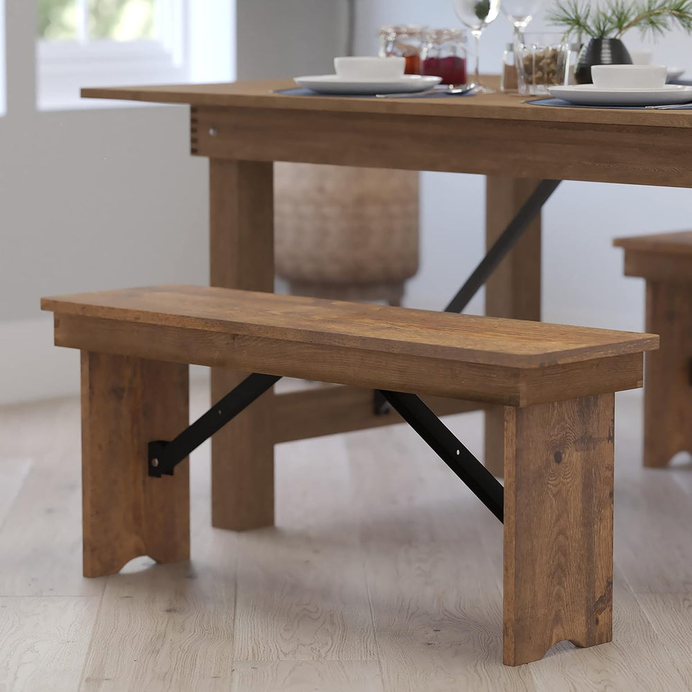 Merrick Lane Tinsley 40" x 12" Antique Rustic Solid Pine Folding Fa...