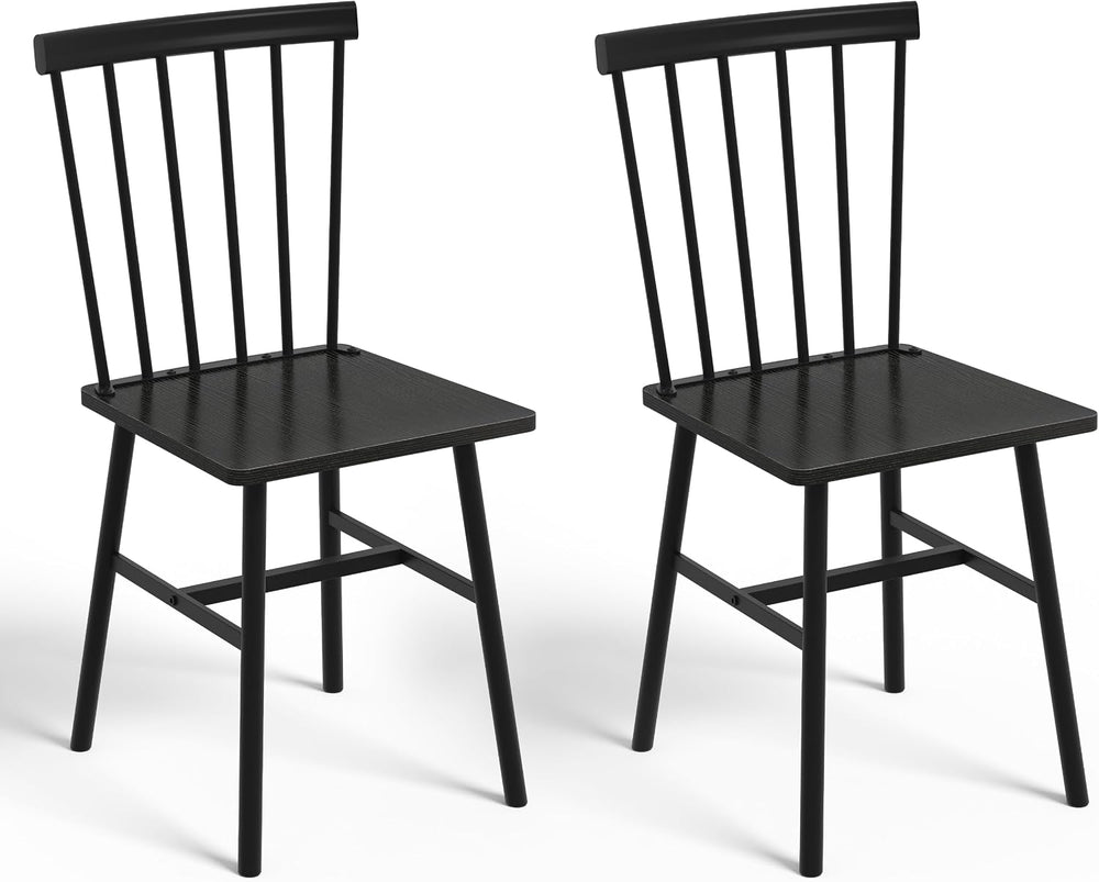 Black Windsor Dining Chairs Set of 2, Upgraded Modern Rustic Wood Chair