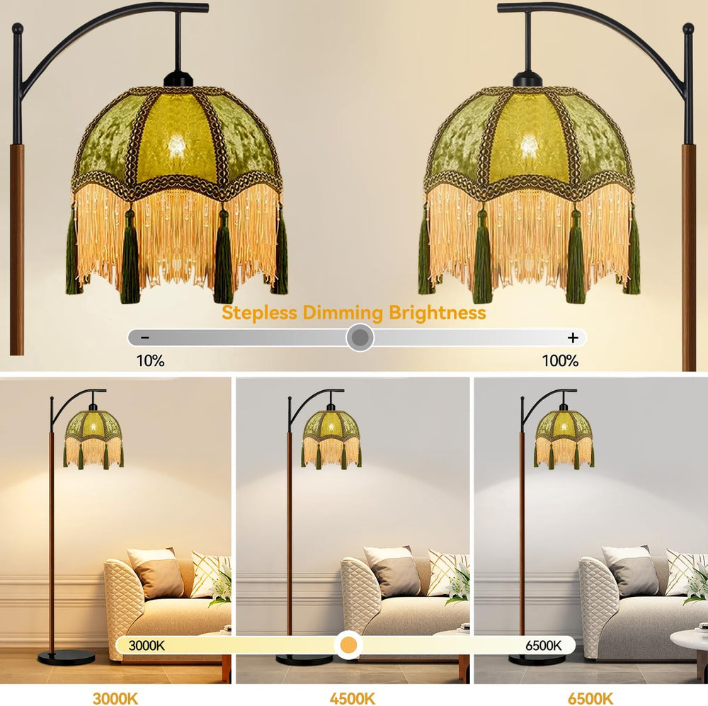 Vintage Floor Lamp for Living Room,Wood Remote Dimmable Standing Lamps with R...
