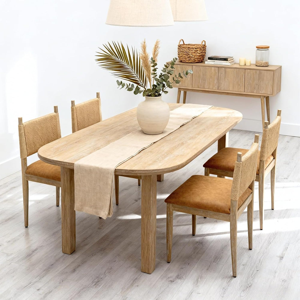 chairus Modern Coastal Woven Dining Chairs Set of 4, Brown Faux Leather