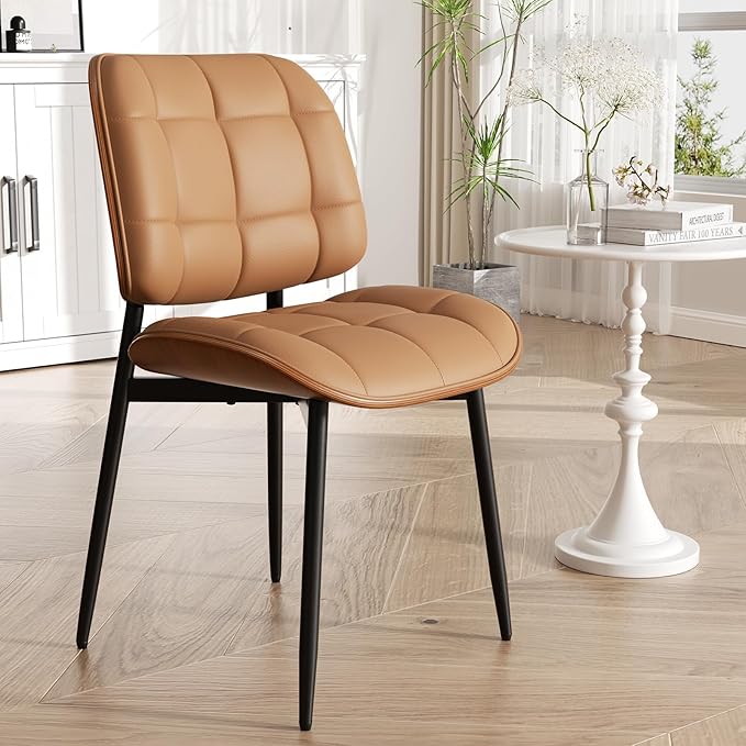 Dining Chair, Mid Century Modern Dining Room Chair, Upholstered Faux Leather ...