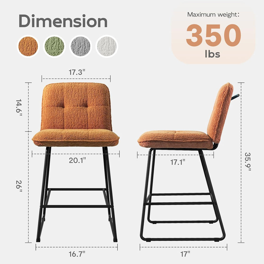 Ollega 26" Counter Height Bar Stools with Back, Set of 6, Brown Velvet