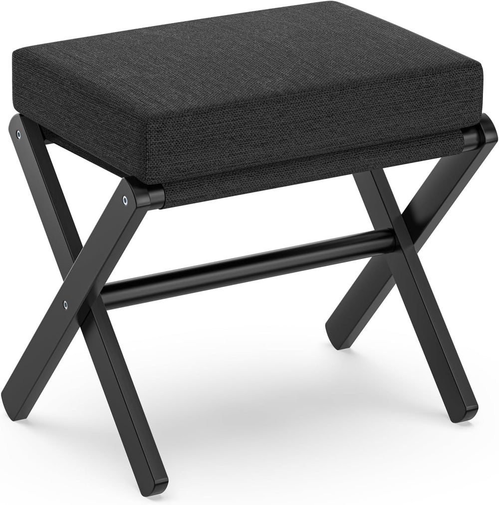 BAMBOOHOMIE Foldable Foot Stool Ottoman, Small Padded Foot Rest with Bamboo X...