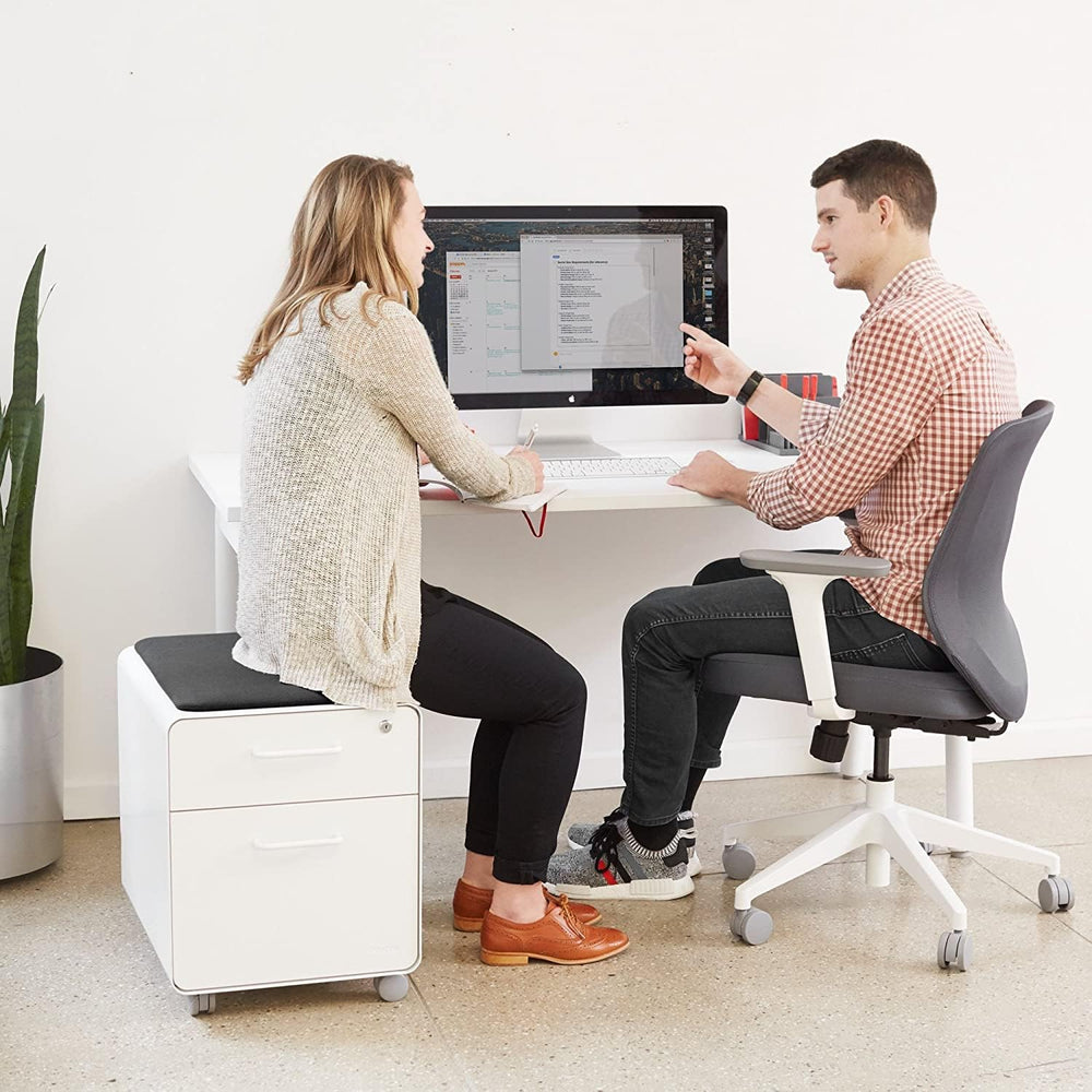 Poppin Mobile Mini Sittable Stow Rolling File Cabinet - White with Dark Gray ...