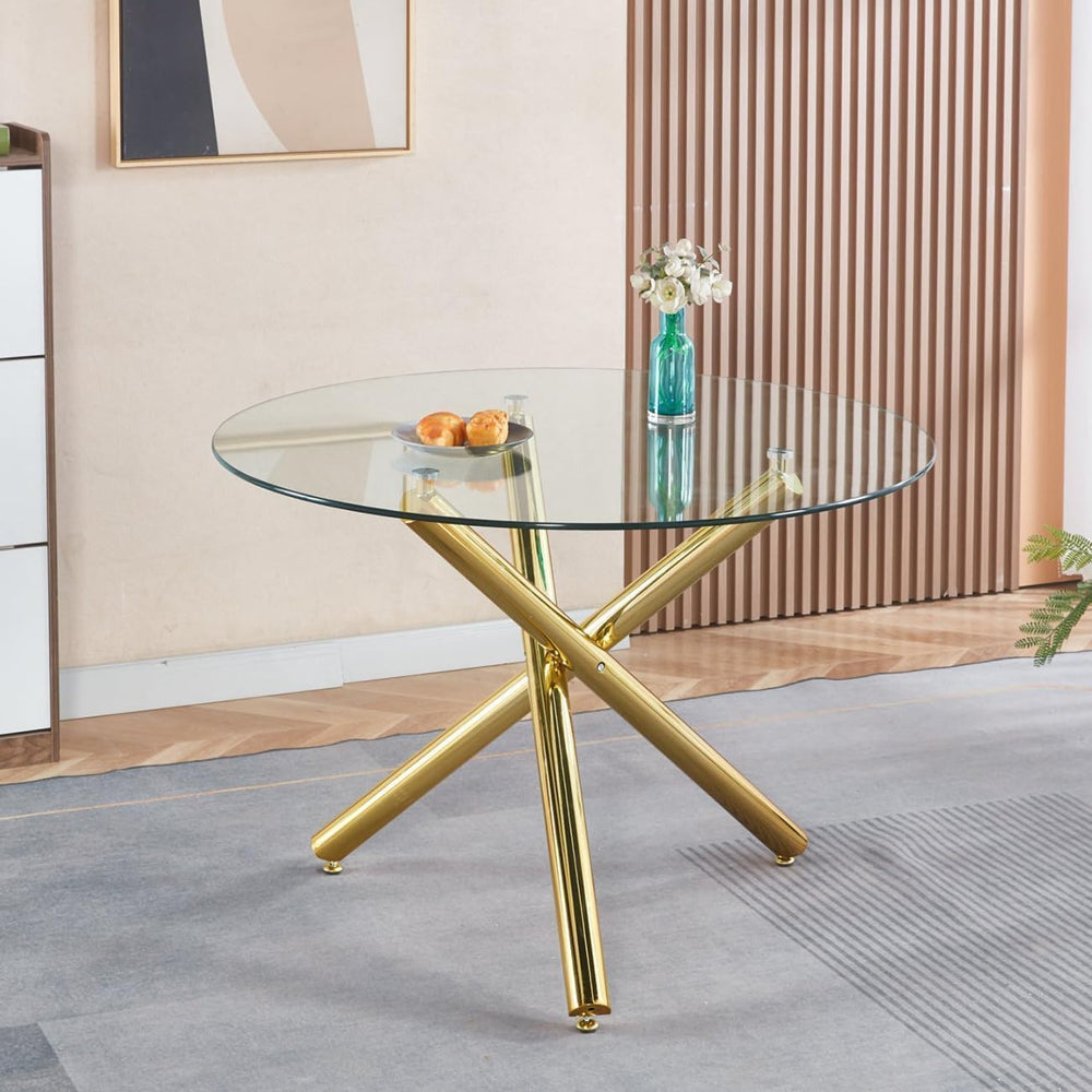 Modern Dining Room Table for 4 People, 36" Round Dining Table with Gold ...