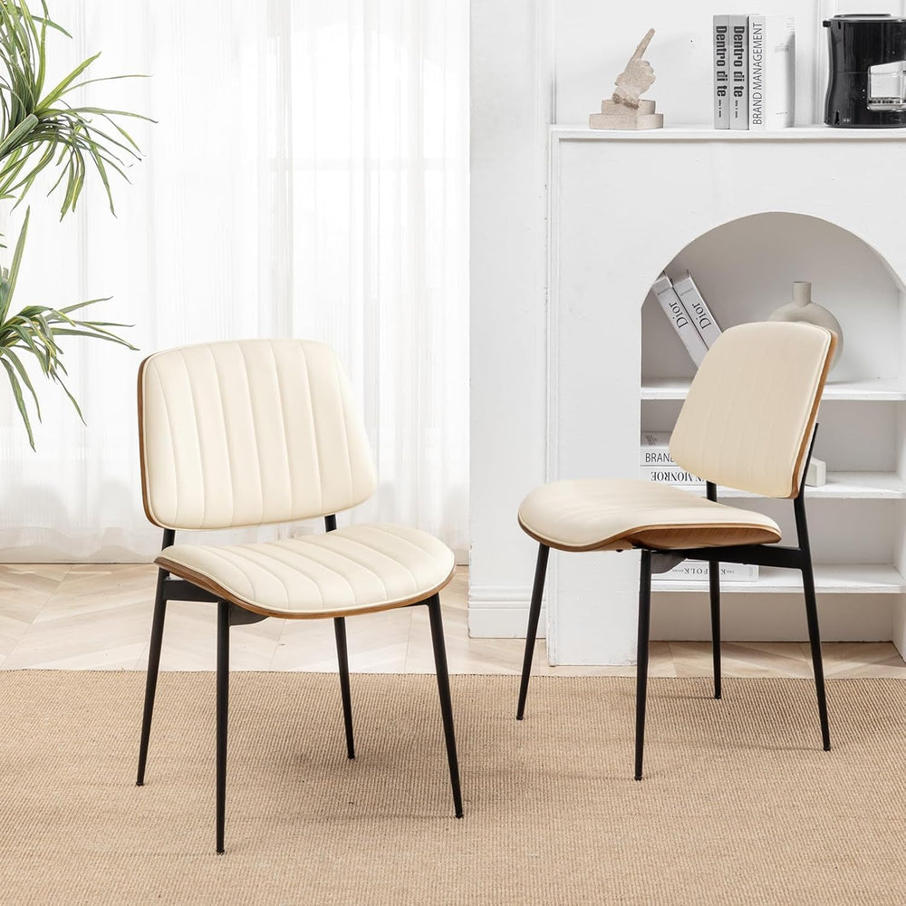 LUNLING Dining Room Chairs Mid Century Modern Retro Beige Faux Leather Chair ...