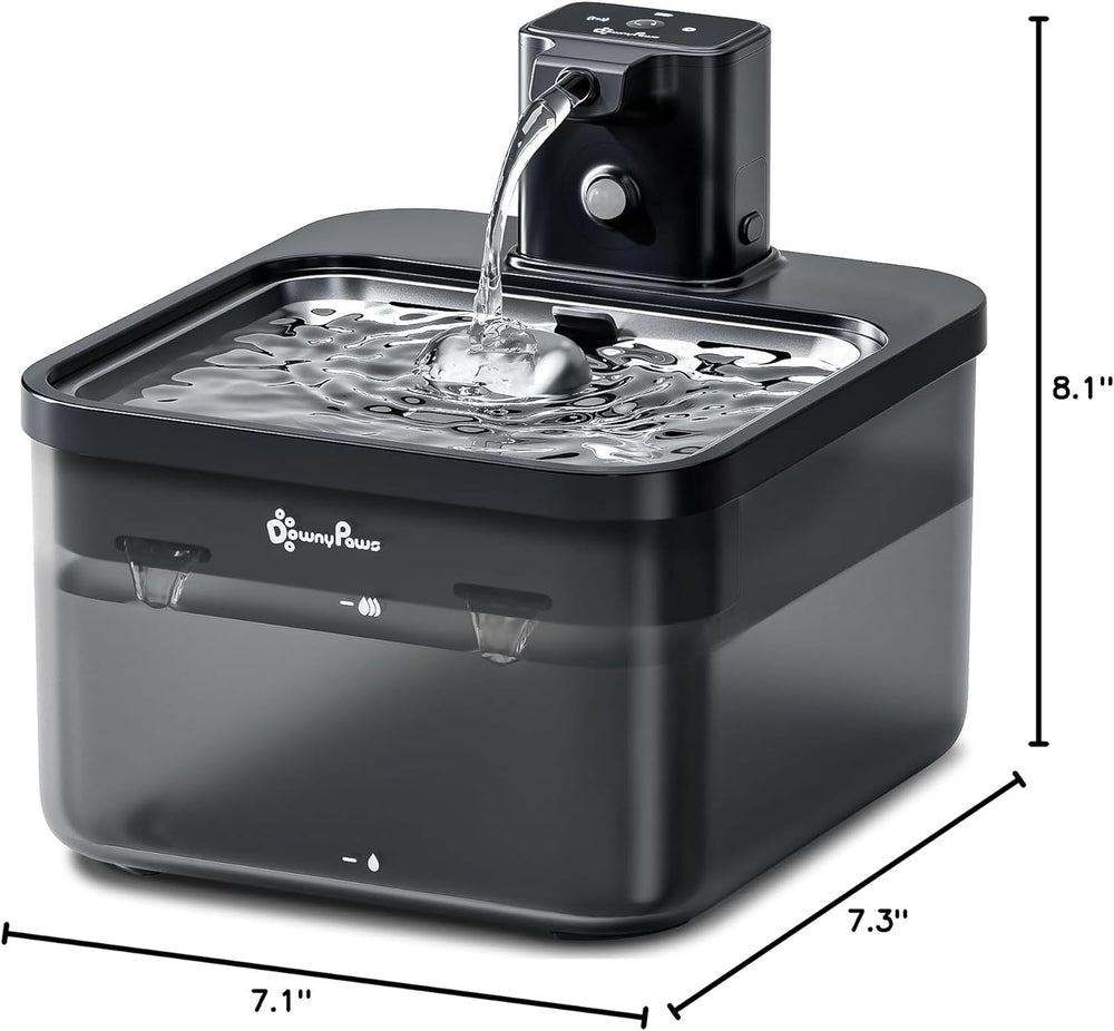 DownyPaws Cat Water Fountain Cordless, Pet Fountain, 84oz/2.5L, Black Pro