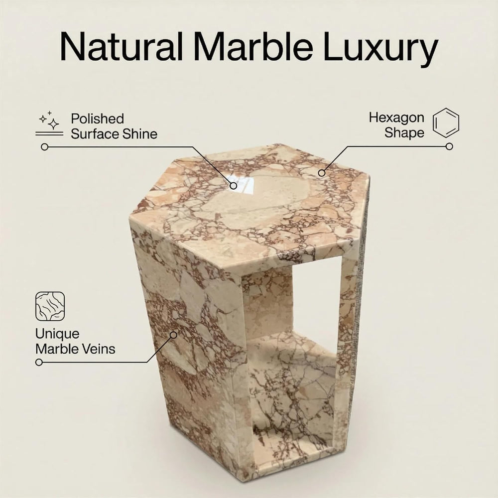 Modern Pink Natural Marble Side Table,Hexagon Accent Tables for Small Spaces,...