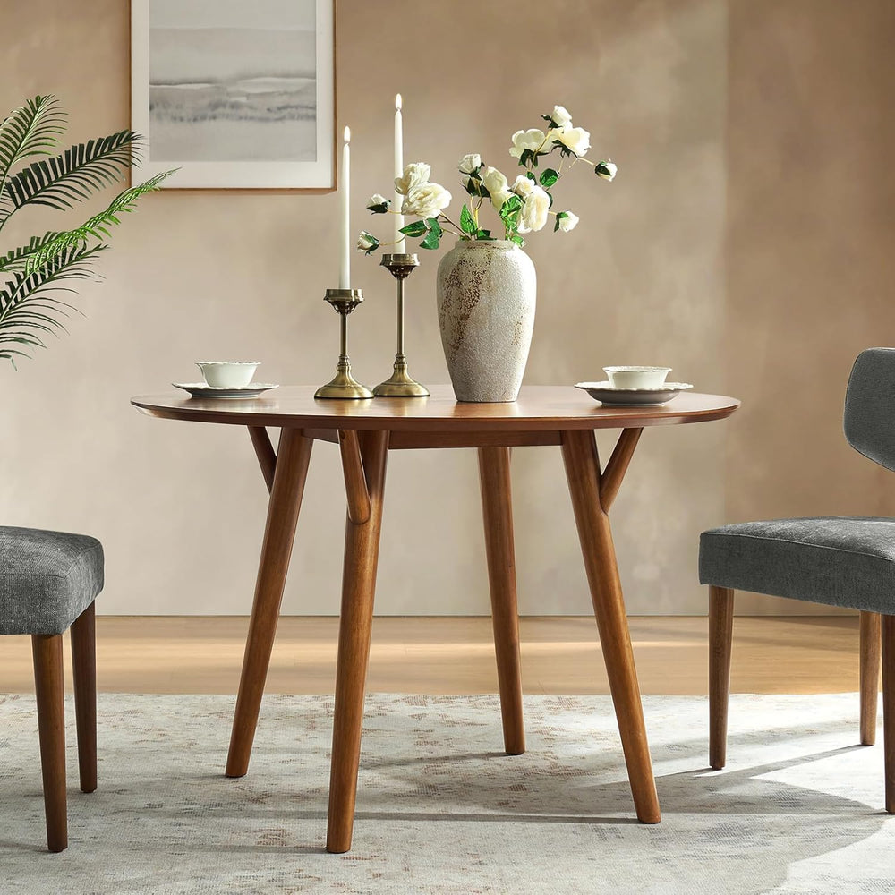 HULALA HOME Round Dining Table for 4, 45” Solid Wood Kitchen Dining Room Tabl...
