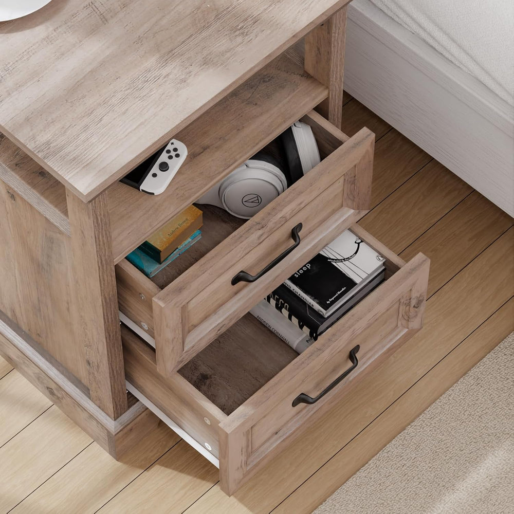 HOMMPA 18'' W Farmhouse Nightstand with Charging Station, Bedside Tab...