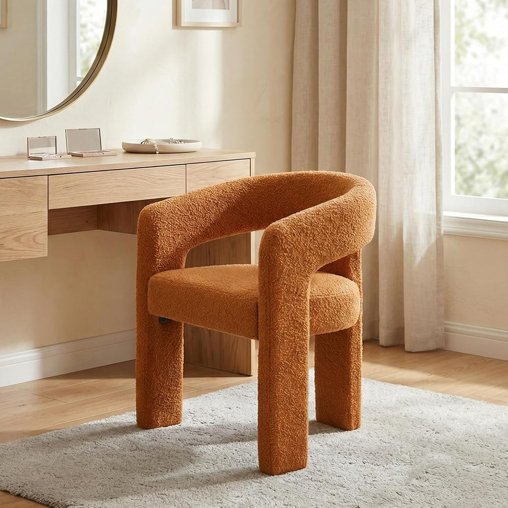 HNY Modern Sherpa Barrel Single Dining Chair, Orange | Upholstered Accent Arm...