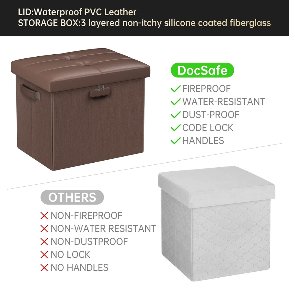 DocSafe Storage Ottoman Foot Rest Stool with Lock & Handle, Fireproof Folding...