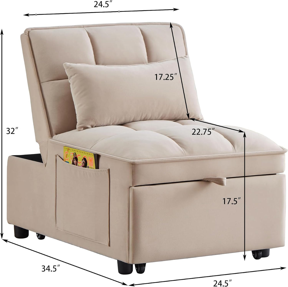 4-in-1 Folding Convertible Chair Sofa Bed,Taupe