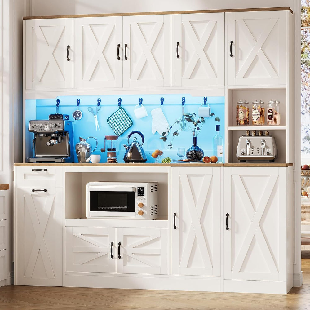 70.87" Kitchen Pantry Cabinet with LED Lighting & Charging Station, ...