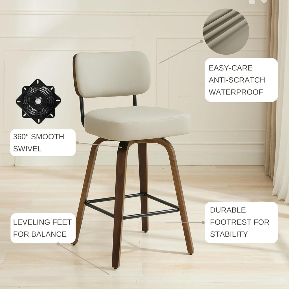 Swivel Bar Stools Set of 2, 26" Counter Height, Beige Grey