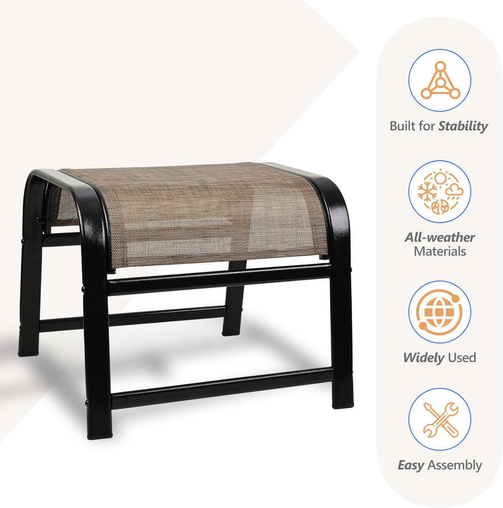 Outdoor Ottoman Patio Footstool 2 Set Modern Breathable Metal Frame Foot Rest...