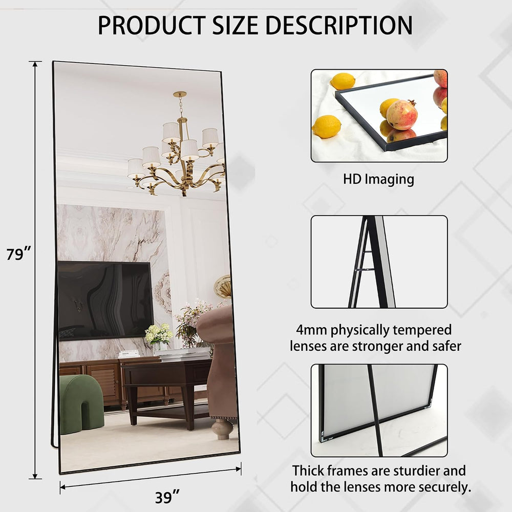 Beauty4U 79" x 39" Full Length Mirror with Stand, Black Large Floor...