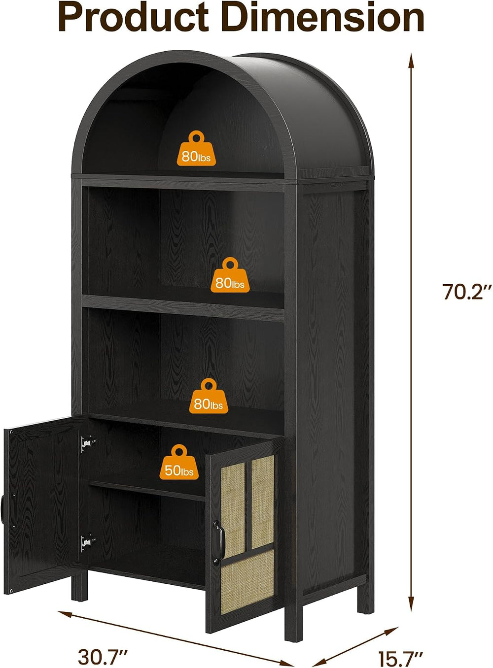 RoyalCraft Tall Arched Storage Cabinet with Rattan Door, 5-Tier Arched Kitche...