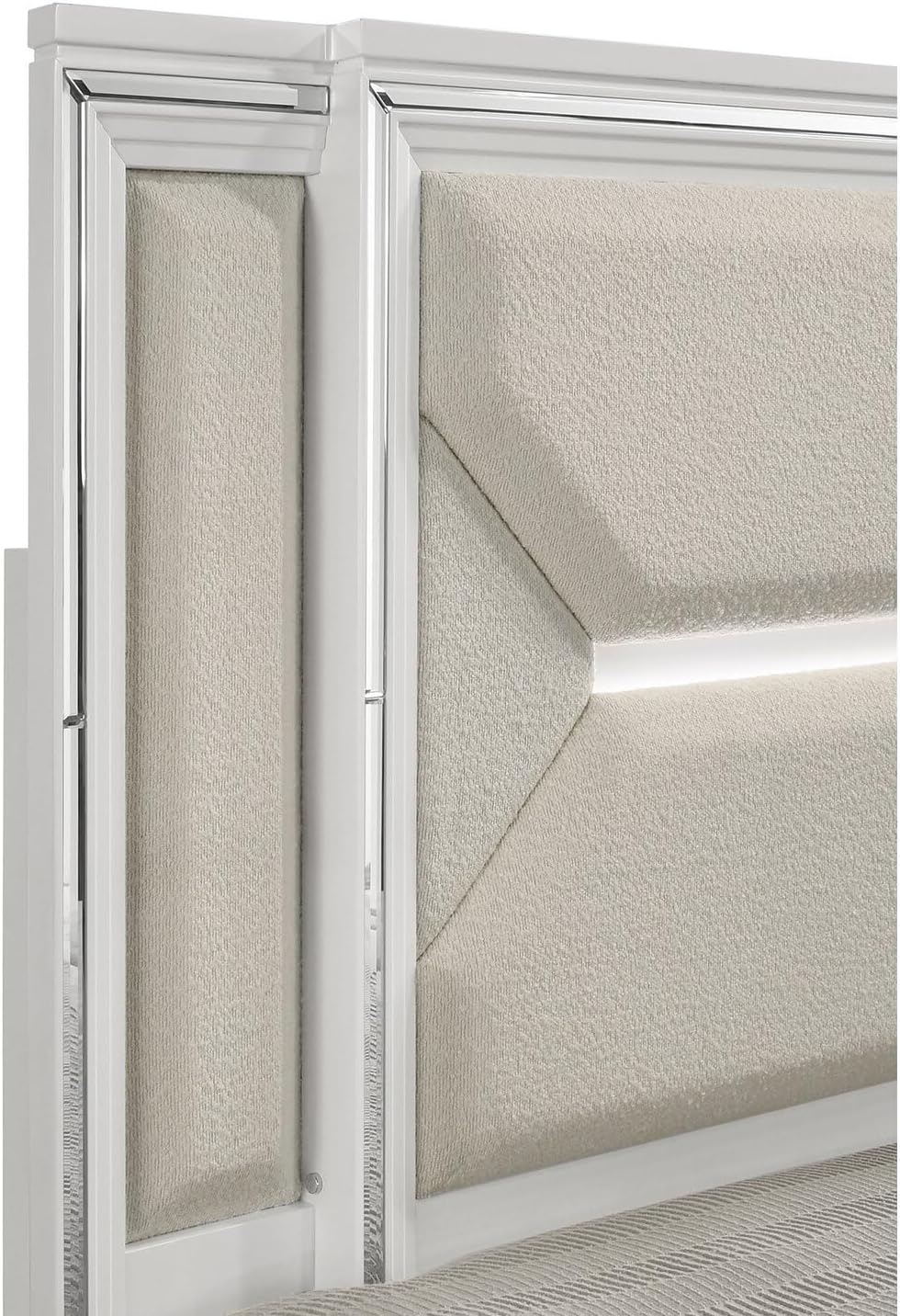 HomeStock Panel Bed with LED Headboard, 64 Inch, White Upholstery - Modern Be...