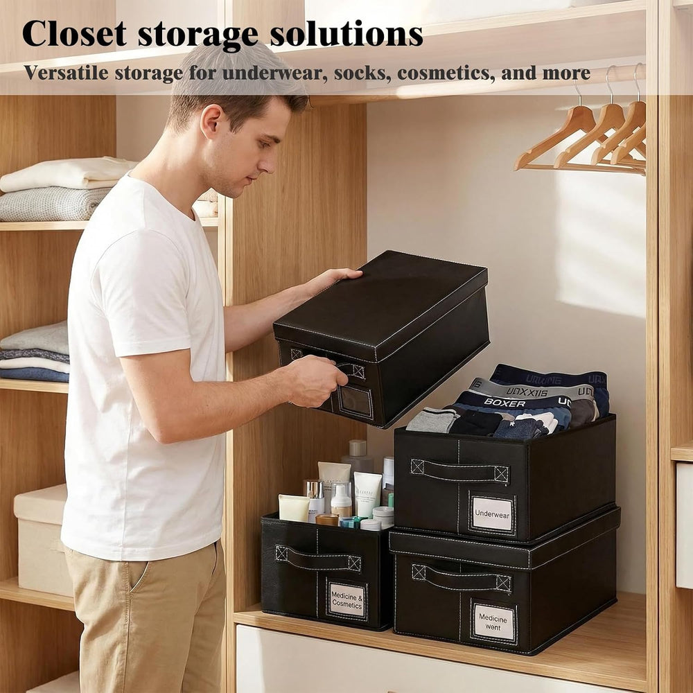 DVD Storage Box 6 Pack, PU Leather DVD Organizer Stackable, Holds 156 DVDs, D...