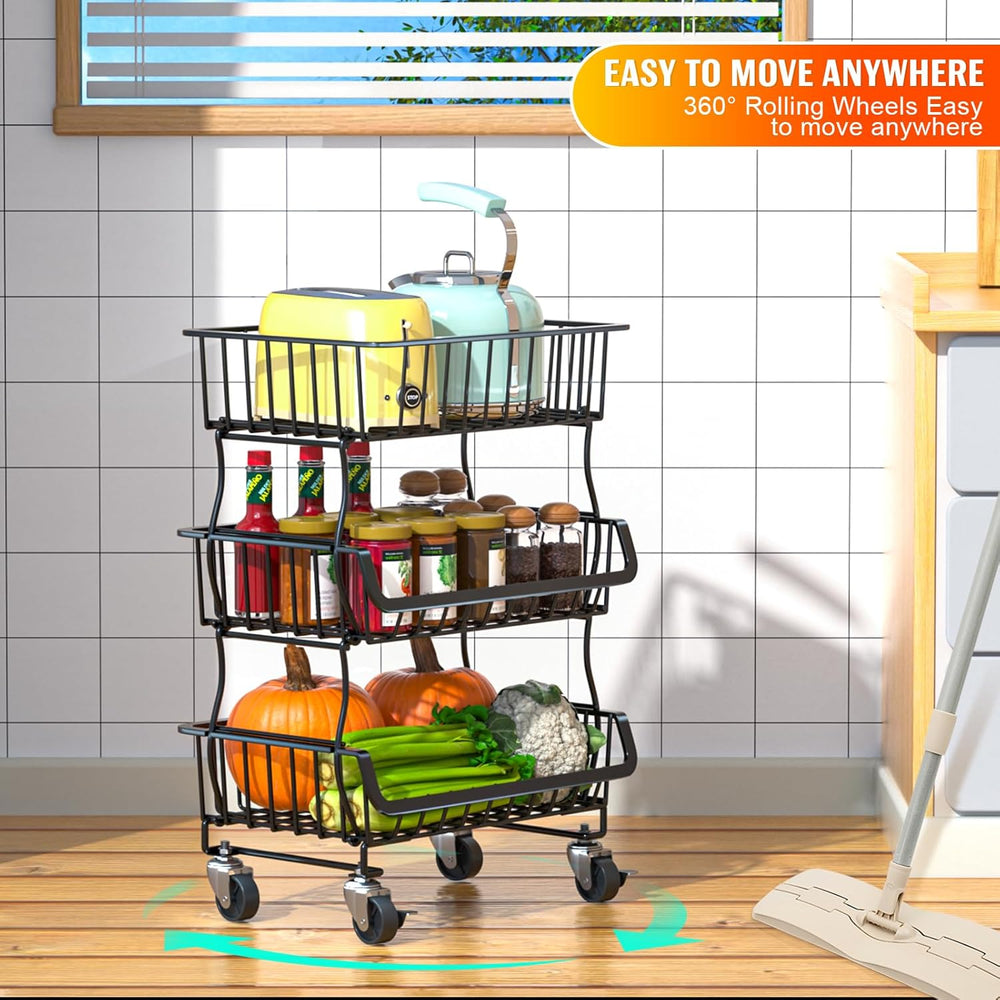 Gsiekare 3-Tier Rolling Pantry Organizer and Storage Cart with Wheels – Stack...