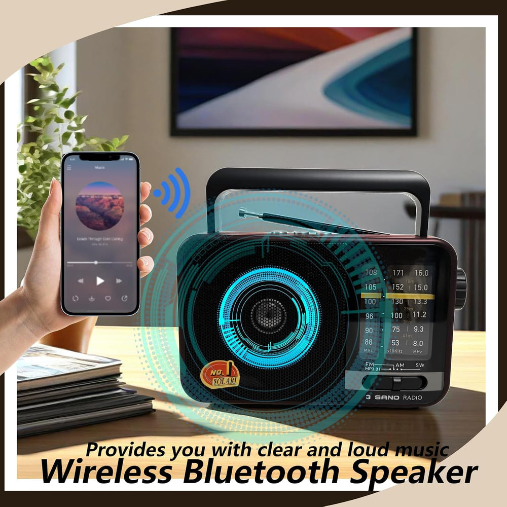Portable AM FM Shortwave Radio, Bluetooth Solar Powered Emergency Radio