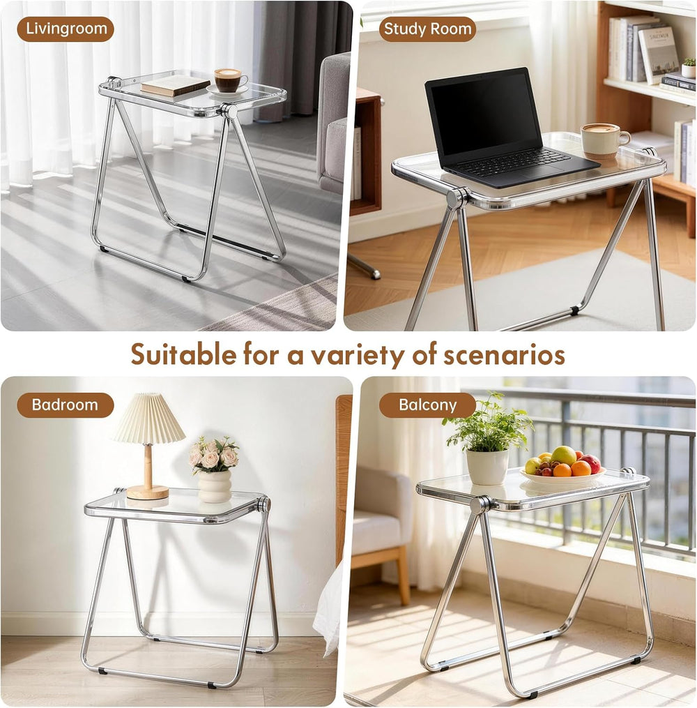 Folding TV Tray Table, Acrylic Foldable Side Desk - No Assembly, Space Saving...