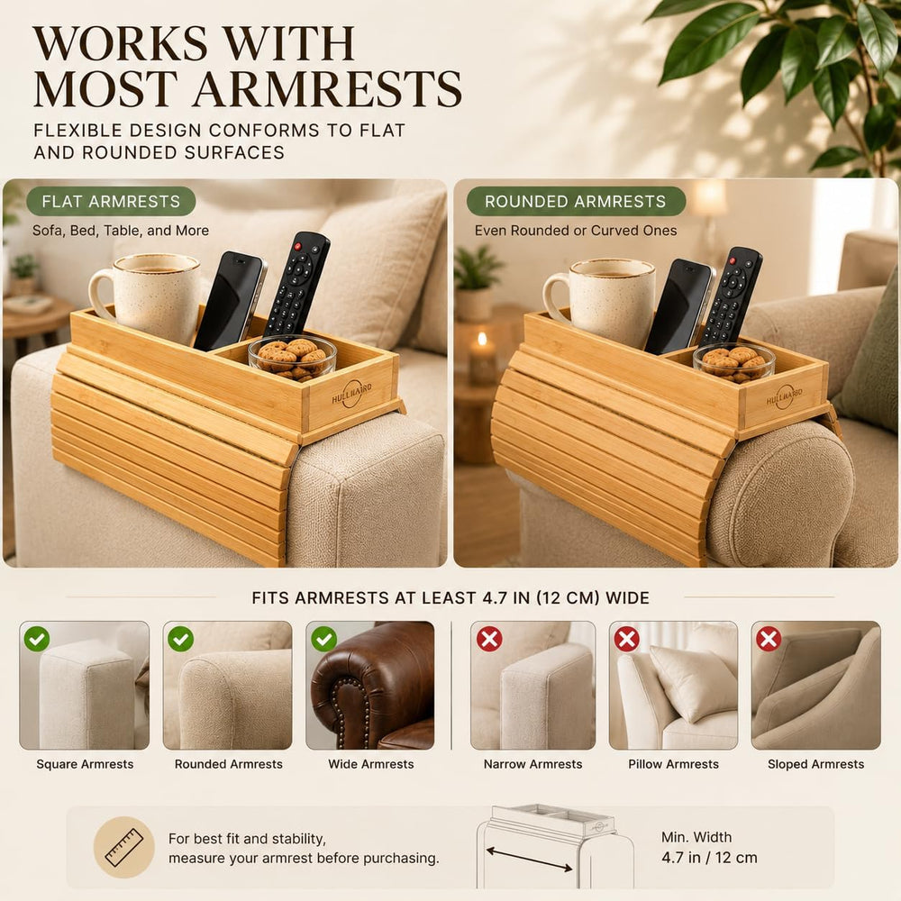Bamboo Sofa Armrest Tray - Foldable Couch Arm Tray with Cup Holder - 2 in 1 A...
