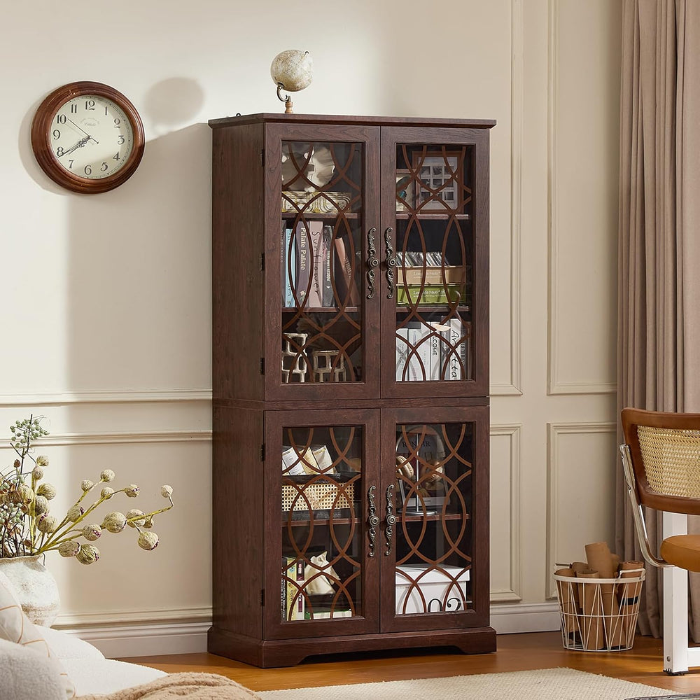Joaxswe 67" Tall Pantry Cabinet, Wood Kitchen Pantries Cabinets with Gla...
