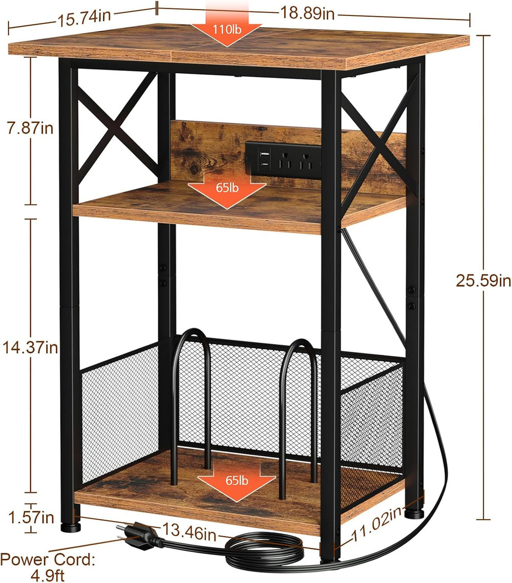 AMHANCIBLE C Shaped End Table,Large Turntable Stand with Storage Cabinet
