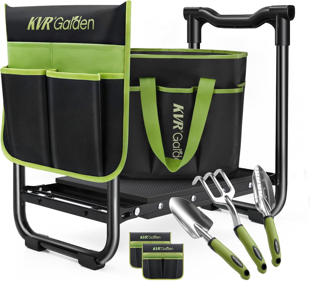 Garden Stool & Kneeler 7-Piece Set with 3 Aluminum Tools, Double-Layer To...