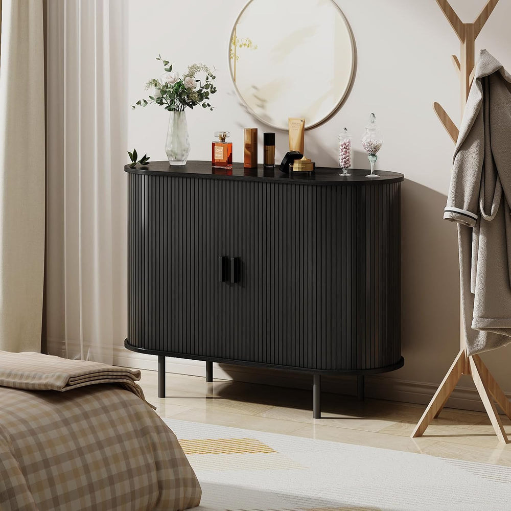40" Fluted Buffet Sideboard Cabinet with Sliding Door, Black