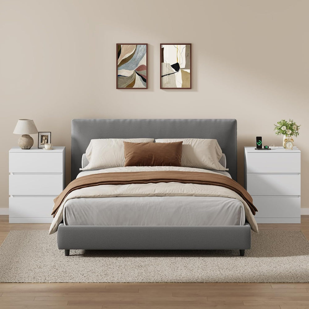 Nightstands Set of 2 with Charging Station and Hidden Drawer, 26"H, Whit...