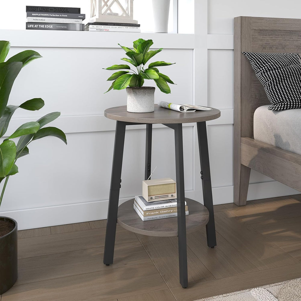 sthmec Side Table Set of 2, Small Round End Table with Storage Shelf for Smal...
