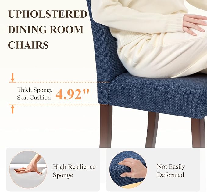 Upholstered Dining Chairs Set of 4, Modern Fabric Dining Room Chair, Wooden D...