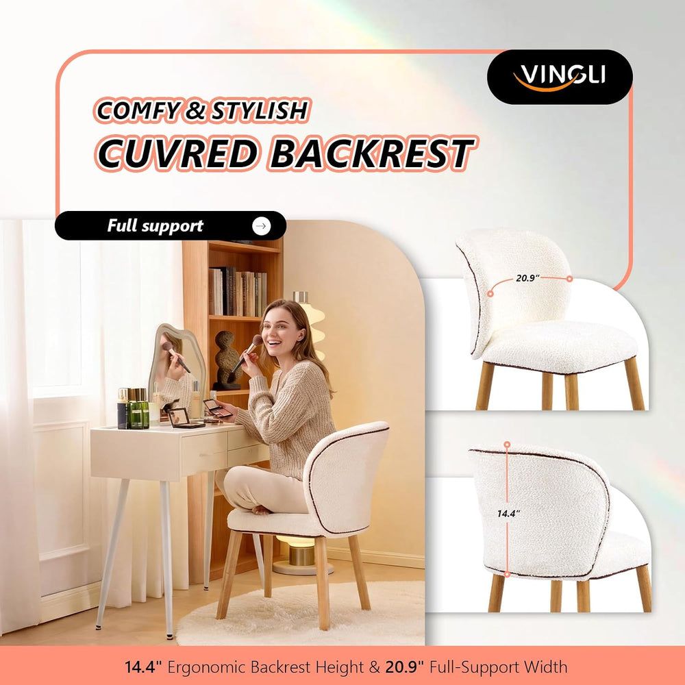VINGLI Chenille Curved-Back Armless No Wheels Vanity Chair for Girls, Cute &a...