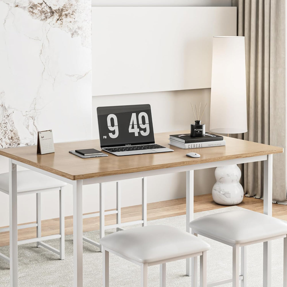 VECELO Dining Table and Faux Leather Chairs Set for 4, Oak | Kitchen table an...
