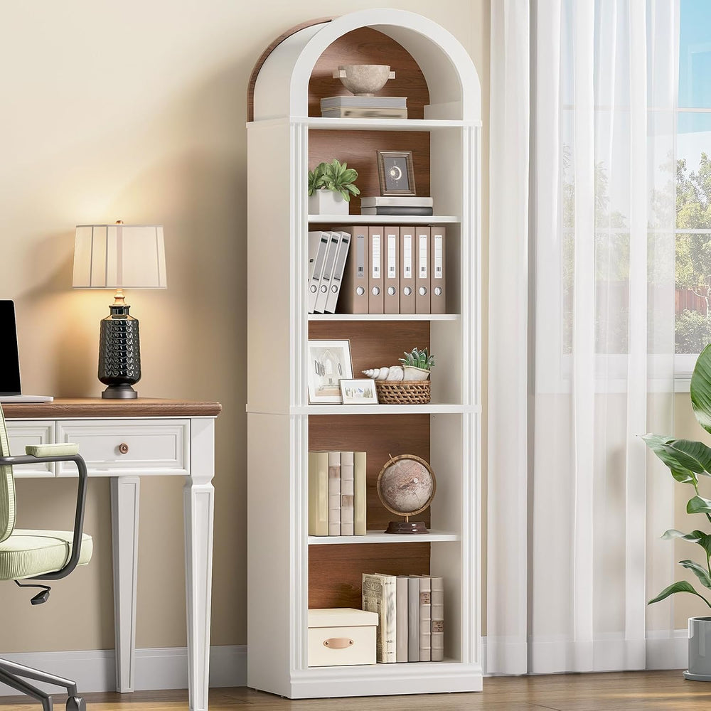 RALGEND Arched Bookshelf, 75.8" Tall Narrow Bookshelf, Arch Bookcase wit...