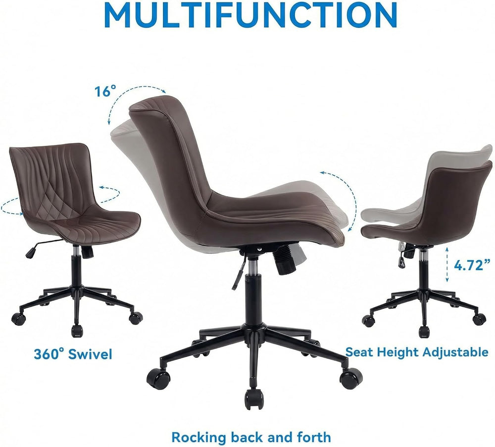 YOUNIKE Office Chair Armless Faux Leather Desk Chair, Brown | Home Office Com...