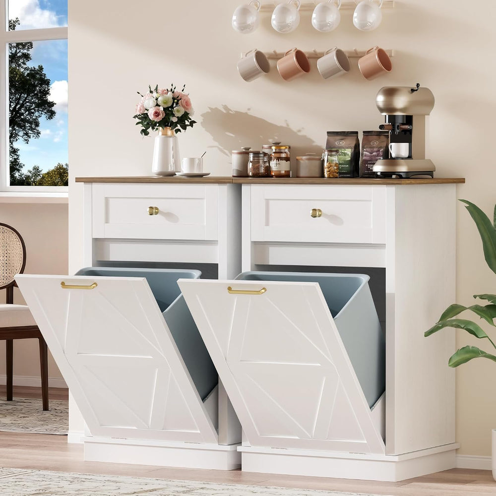 YESHOMY Tilt Out Trash Can Cabinet, 10 Gallon Garbge Can Cabinets, Wooden Hid...