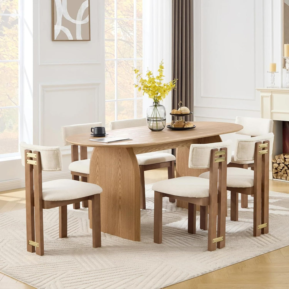 70" Farmhouse Oval Dining Table, Heavy-Duty Wood Dining Room Table for 4...