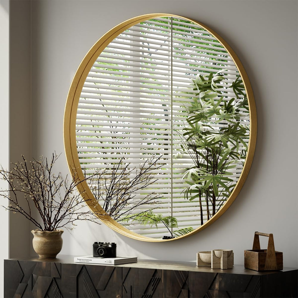 VooBang 48" Round Bathroom Mirror, Large Gold Circle Wall Mounted Mirror